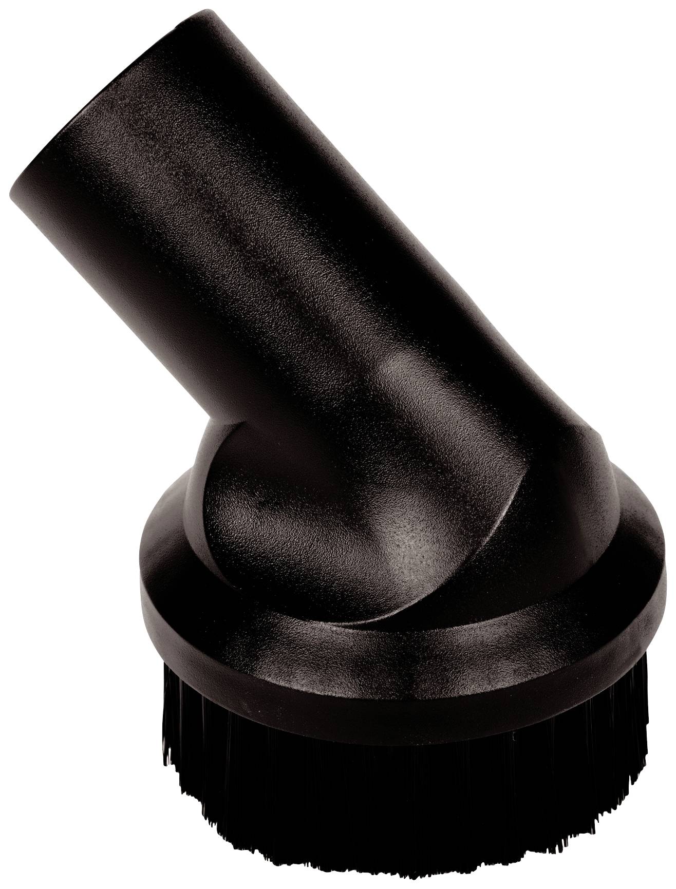 Schwarze Staubsaugerbürste mit abgewinkeltem Griff, geeignet zum Reinigen von Teppichen und Polstern.