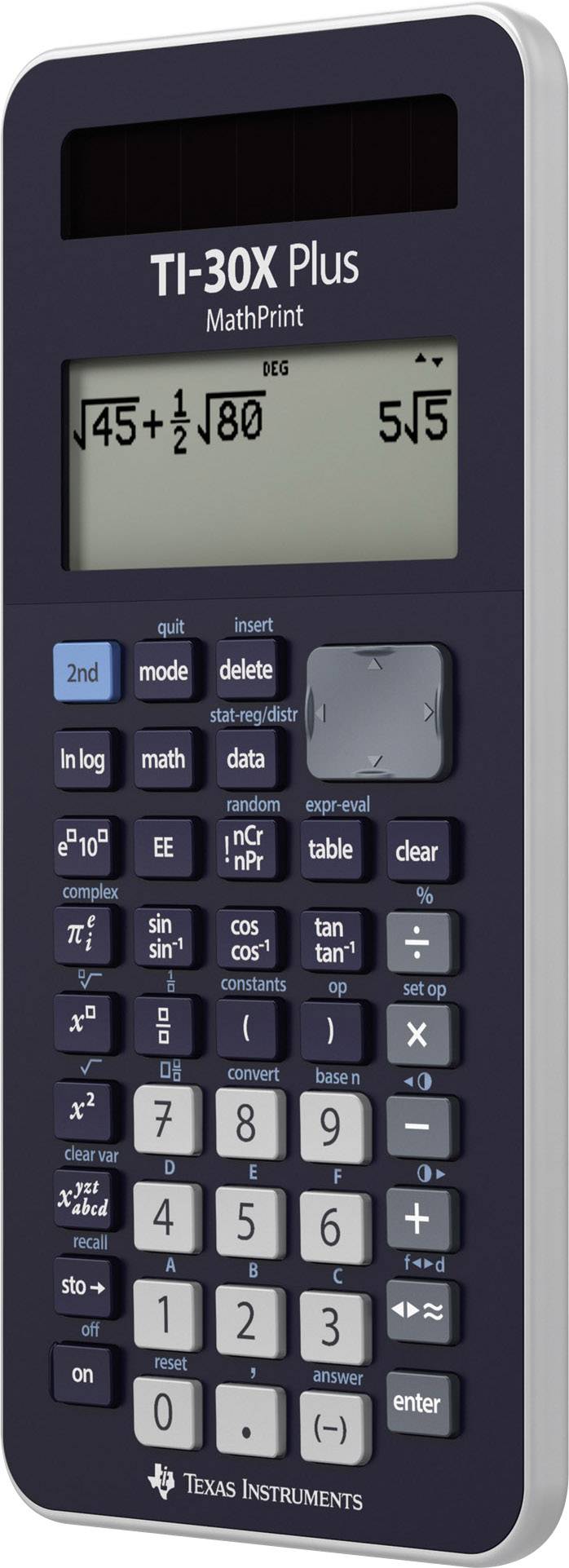 Eine schwarze wissenschaftliche Taschenrechner der Marke Texas Instruments mit Display, das mathematische Ausdrücke anzeigt.