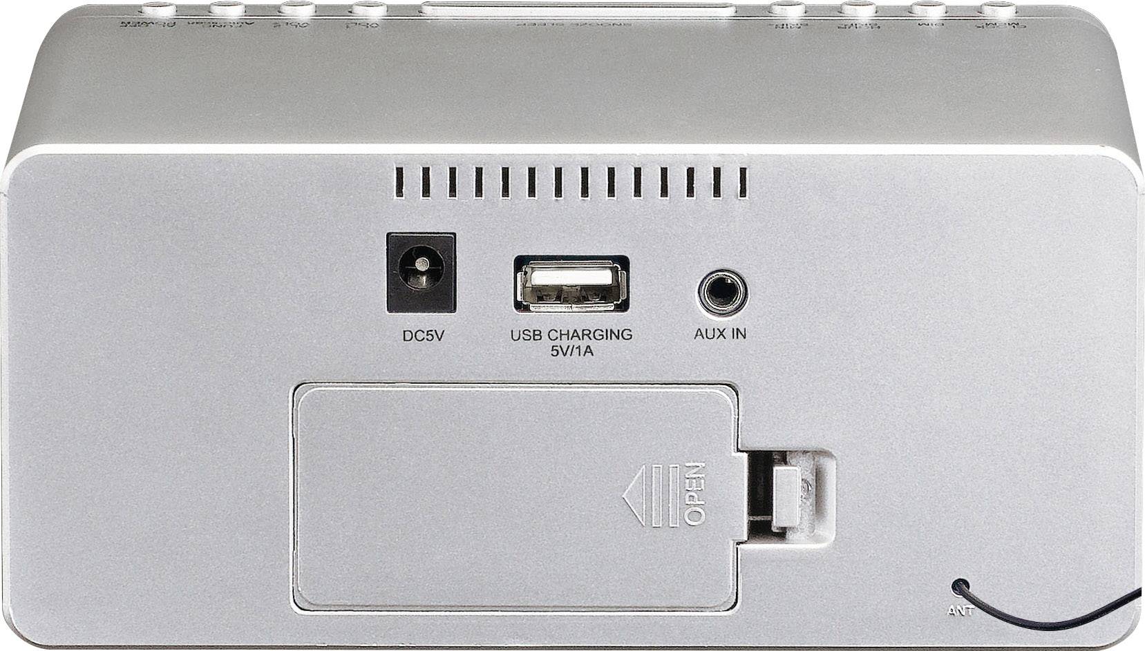 Lenco CR-520 Radiowecker UKW AUX, USB  Akku-Ladefunktion Silber