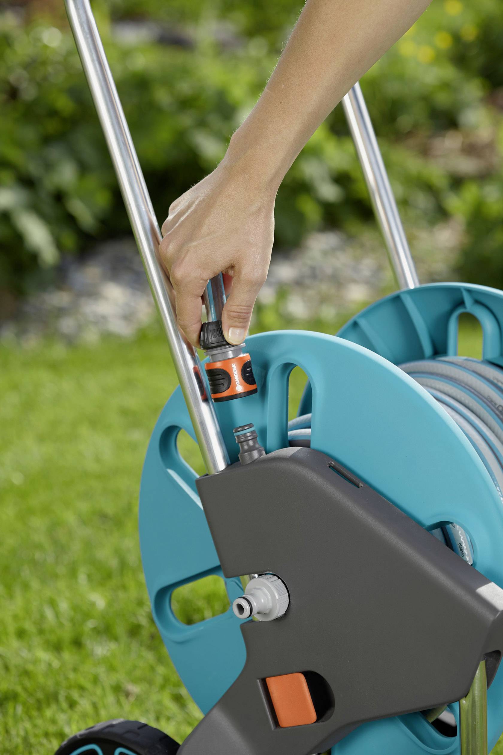 GARDENA 18513-20 Schlauchwagen CleverRoll M Set Schlauchwagen 13 mm 20 m 1/2 Zoll 1 St. Grau, Türkis, Orange