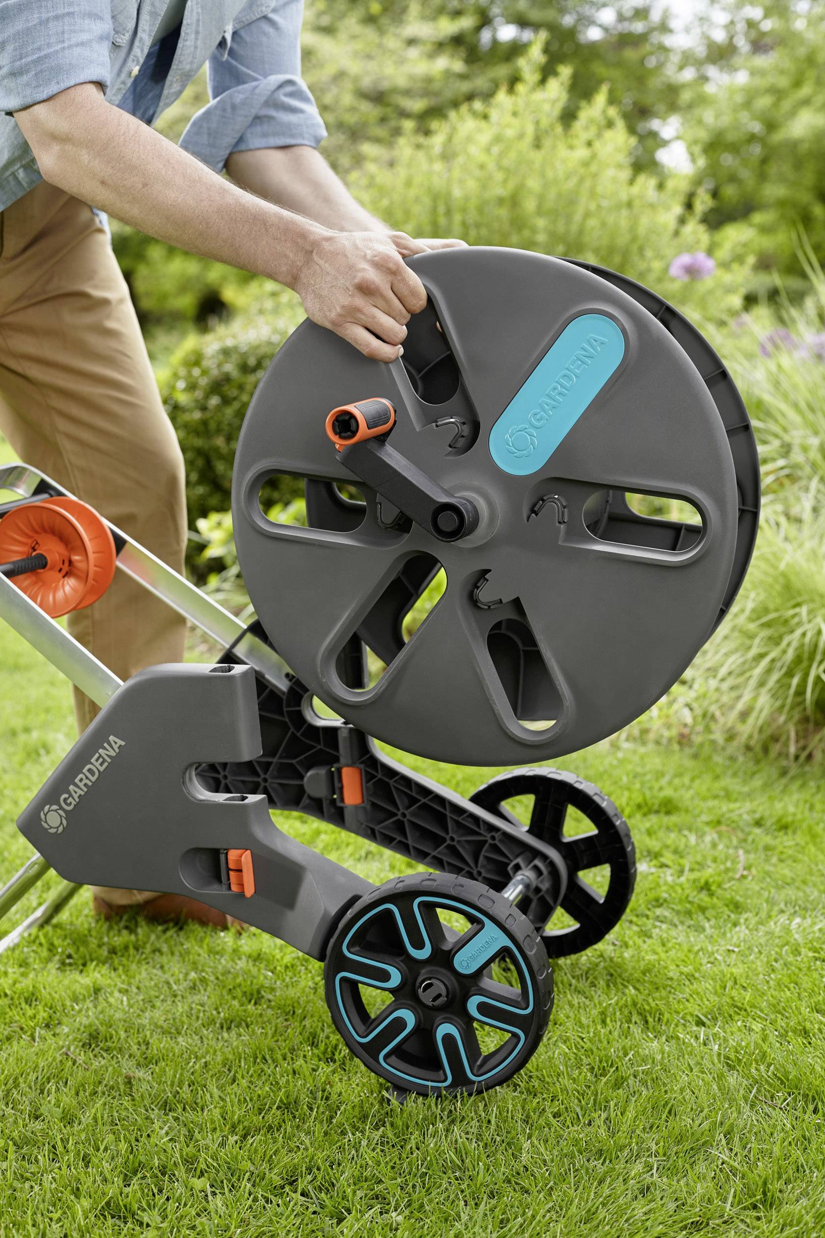 GARDENA 18520-20 Schlauchwagen CleverRoll L Easy Schlauchwagen 1 St. Grau, Türkis, Orange