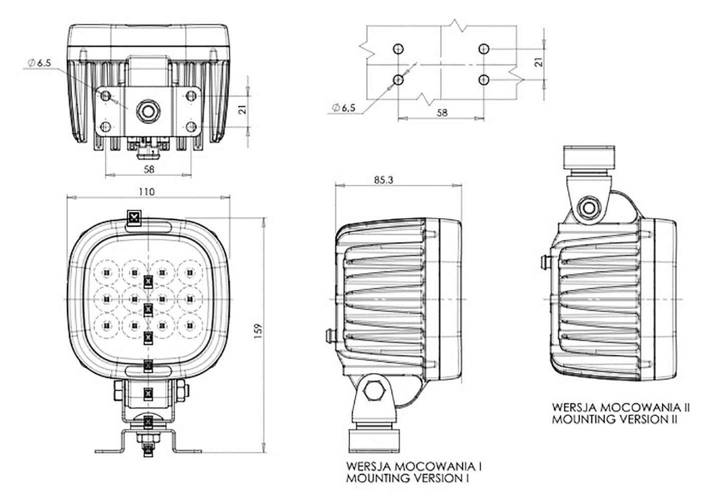 WAS Arbeitsscheinwerfer 12 V, 24 V, 36 V, 48 V, 60 V, 70 V W130 8000 1214 Breite Nahfeldausleuchtun
