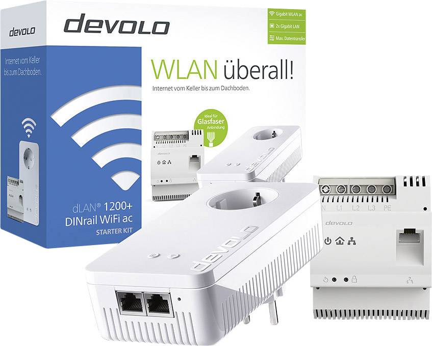 Devolo dLAN 1200+ DINrail WiFi ac Starter Kit Powerline Powerline WLAN Starter Kit