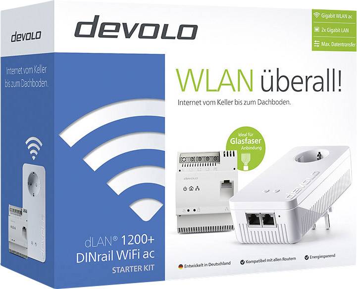 Devolo dLAN 1200+ DINrail WiFi ac Starter Kit Powerline Powerline WLAN Starter Kit