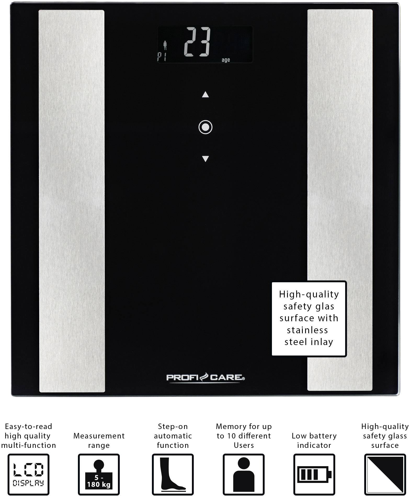 Profi-Care PC-PW 3007 FA Körperanalysewaage 330070 Wägebereich (max.)=180 kg Schwarz
