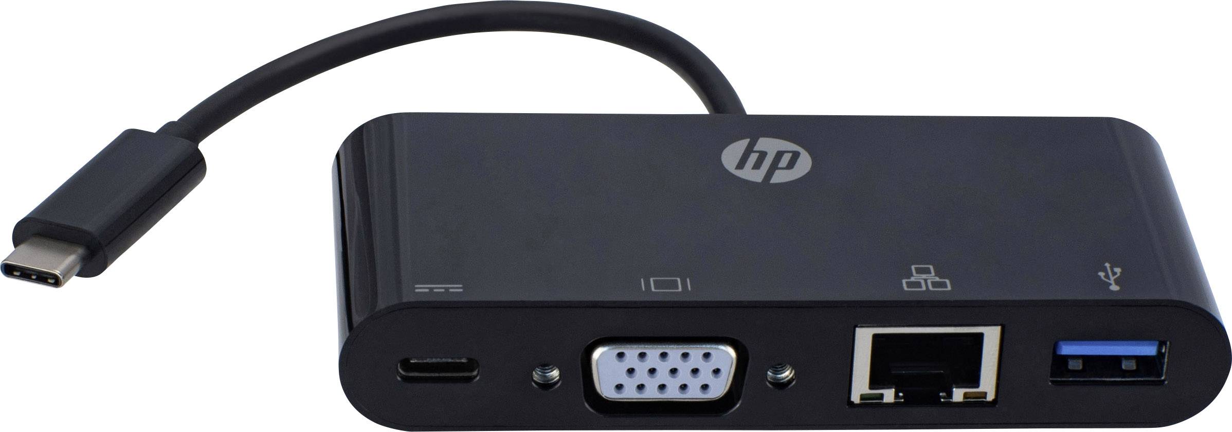 HP USB / VGA / RJ45 Adapter [1x USB 3.0 Stecker C - 1x VGA-Buchse, USB 3.0 Buchse A, USB-C™ Buchse, RJ45-Buchse 8p4c] Schwarz