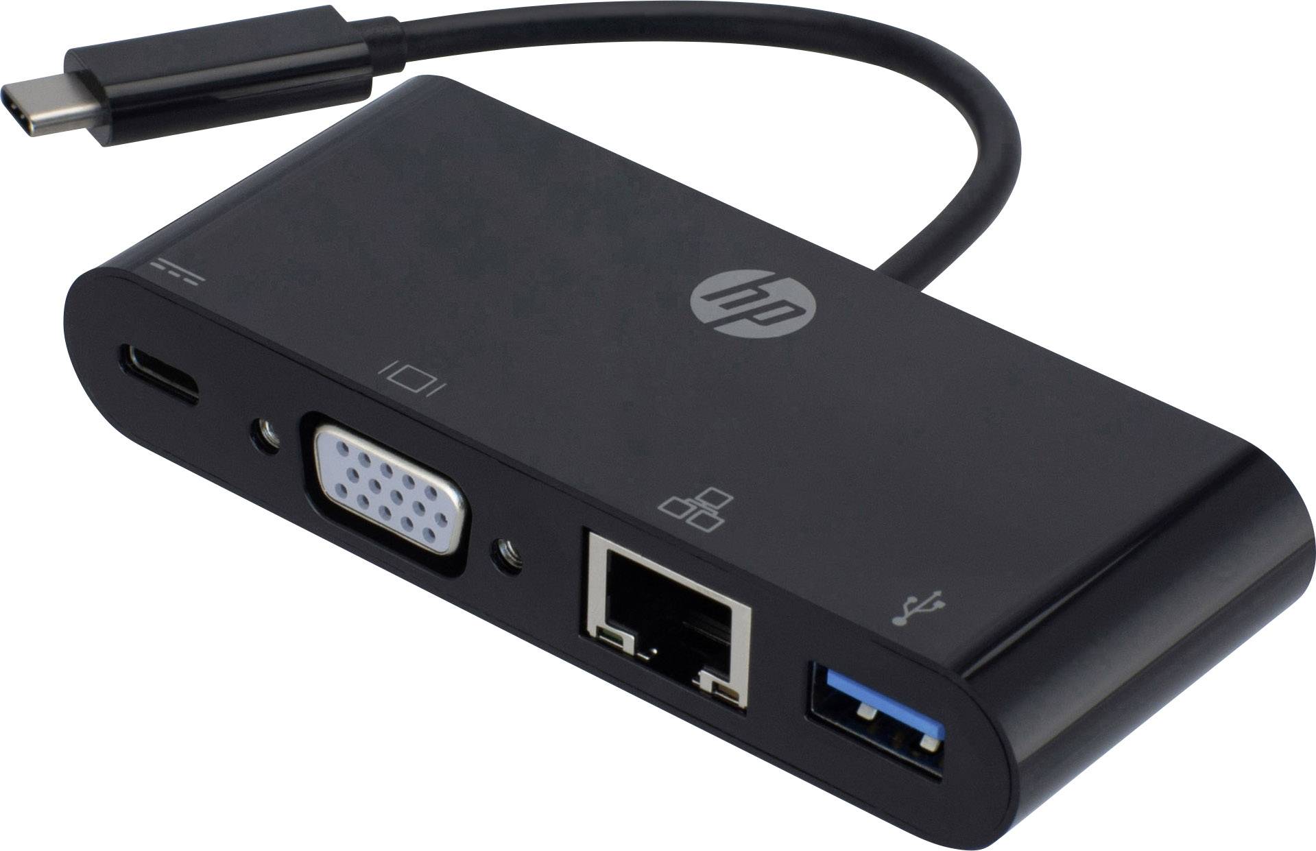 HP USB / VGA / RJ45 Adapter [1x USB 3.0 Stecker C - 1x VGA-Buchse, USB 3.0 Buchse A, USB-C™ Buchse, RJ45-Buchse 8p4c] Schwarz