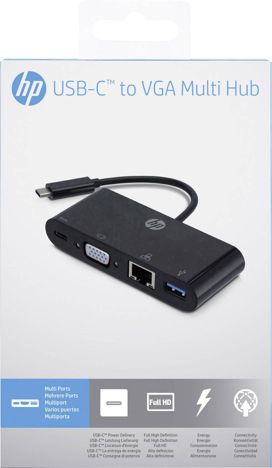 HP USB / VGA / RJ45 Adapter [1x USB 3.0 Stecker C - 1x VGA-Buchse, USB 3.0 Buchse A, USB-C™ Buchse, RJ45-Buchse 8p4c] Schwarz