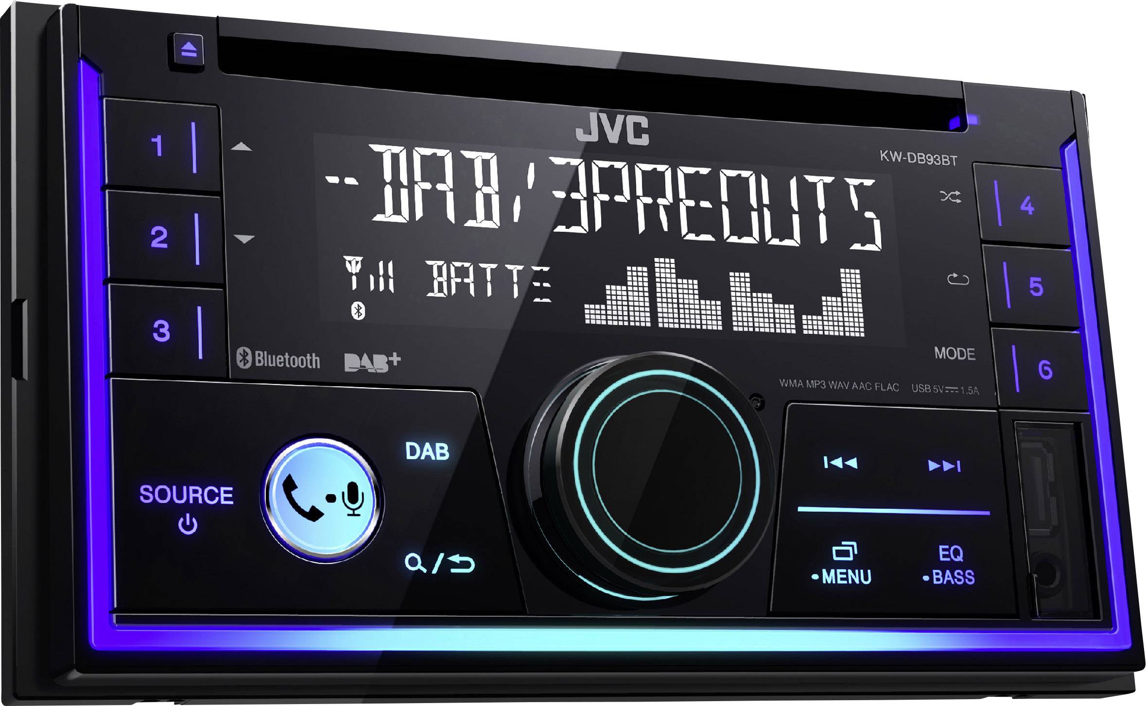 JVC KWDB93BT-ANT Doppel-DIN Autoradio DAB+ Tuner, Bluetooth®-Freisprecheinrichtung, Anschluss für Lenkradfernbedienung
