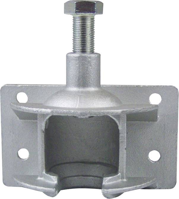 Metallhalterung mit vier Löchern zur Wandmontage und Gewindebolzen oben, geeignet für industrielle Anwendungen.