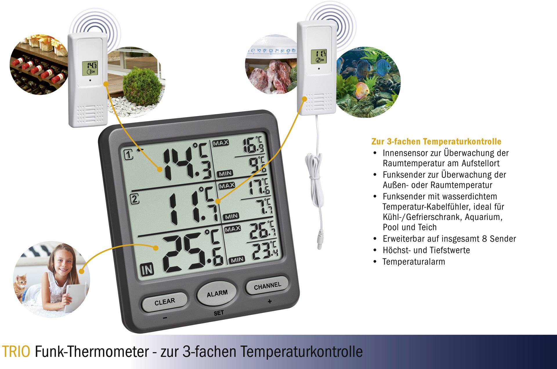 TFA Dostmann TRIO Funk-Thermometer Anthrazit 30.3062.10