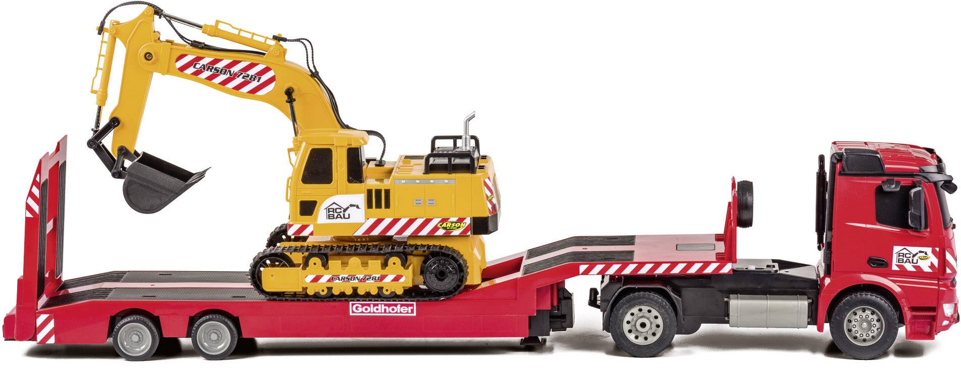Carson RC Sport Arocs mit Goldhofer Tieflader 1:20 RC Einsteiger Funktionsmodell LKW inkl. Akku, Ladegerät und Senderbatterien