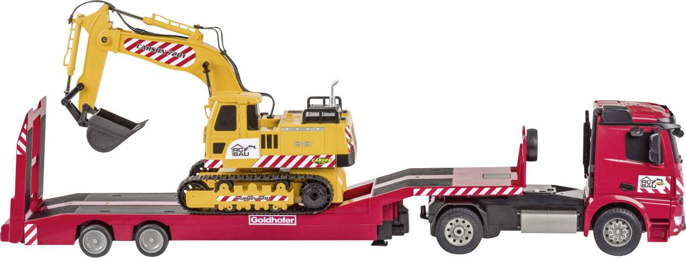 Carson RC Sport Arocs mit Goldhofer Tieflader 1:20 RC Einsteiger Funktionsmodell LKW inkl. Akku, Ladegerät und Senderbatterien