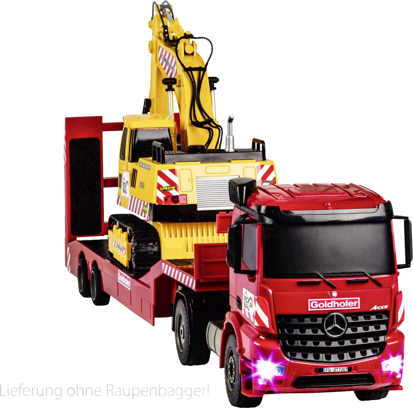Carson RC Sport Arocs mit Goldhofer Tieflader 1:20 RC Einsteiger Funktionsmodell LKW inkl. Akku, Ladegerät und Senderbatterien