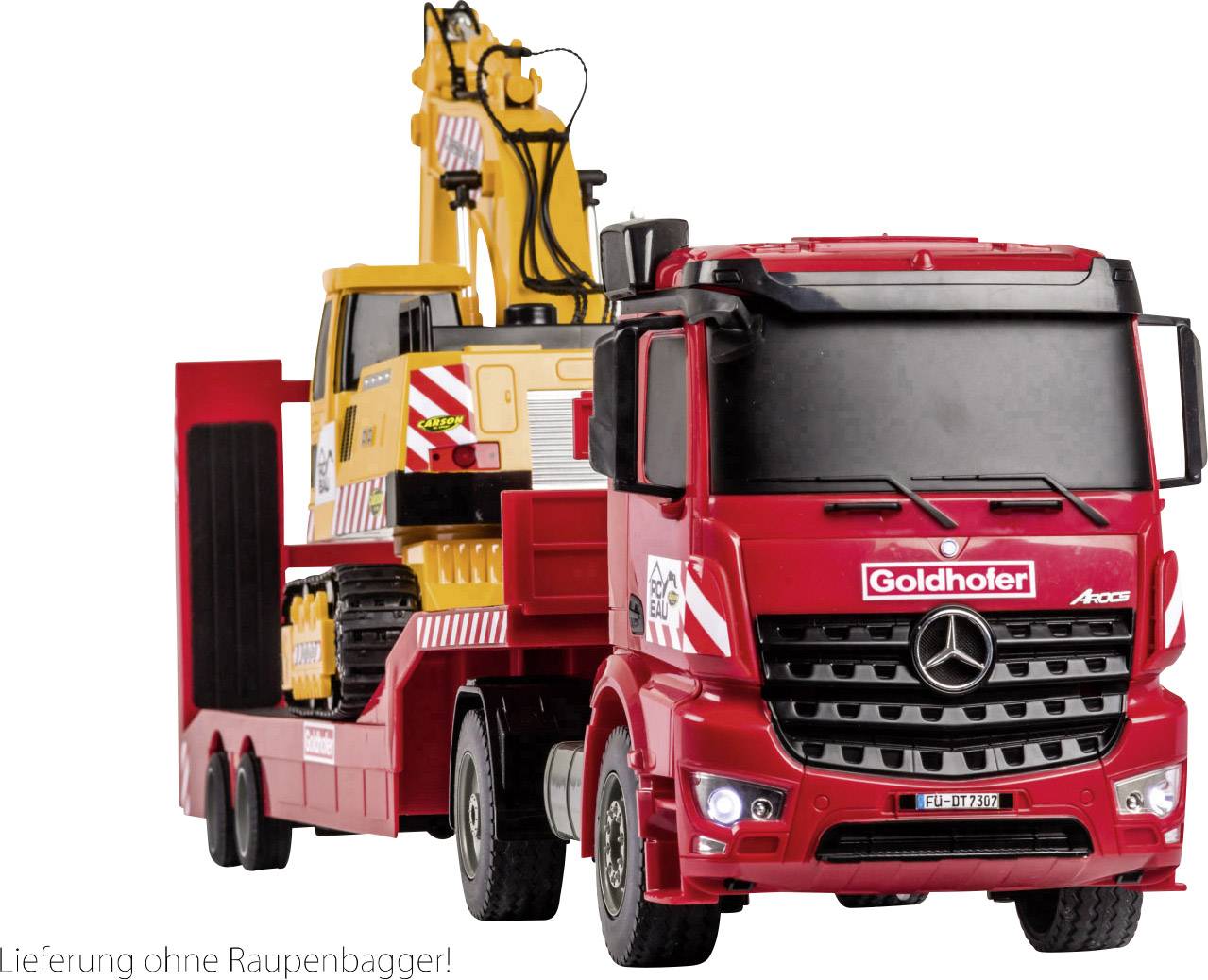 Carson RC Sport Arocs mit Goldhofer Tieflader 1:20 RC Einsteiger Funktionsmodell LKW inkl. Akku, Ladegerät und Senderbatterien