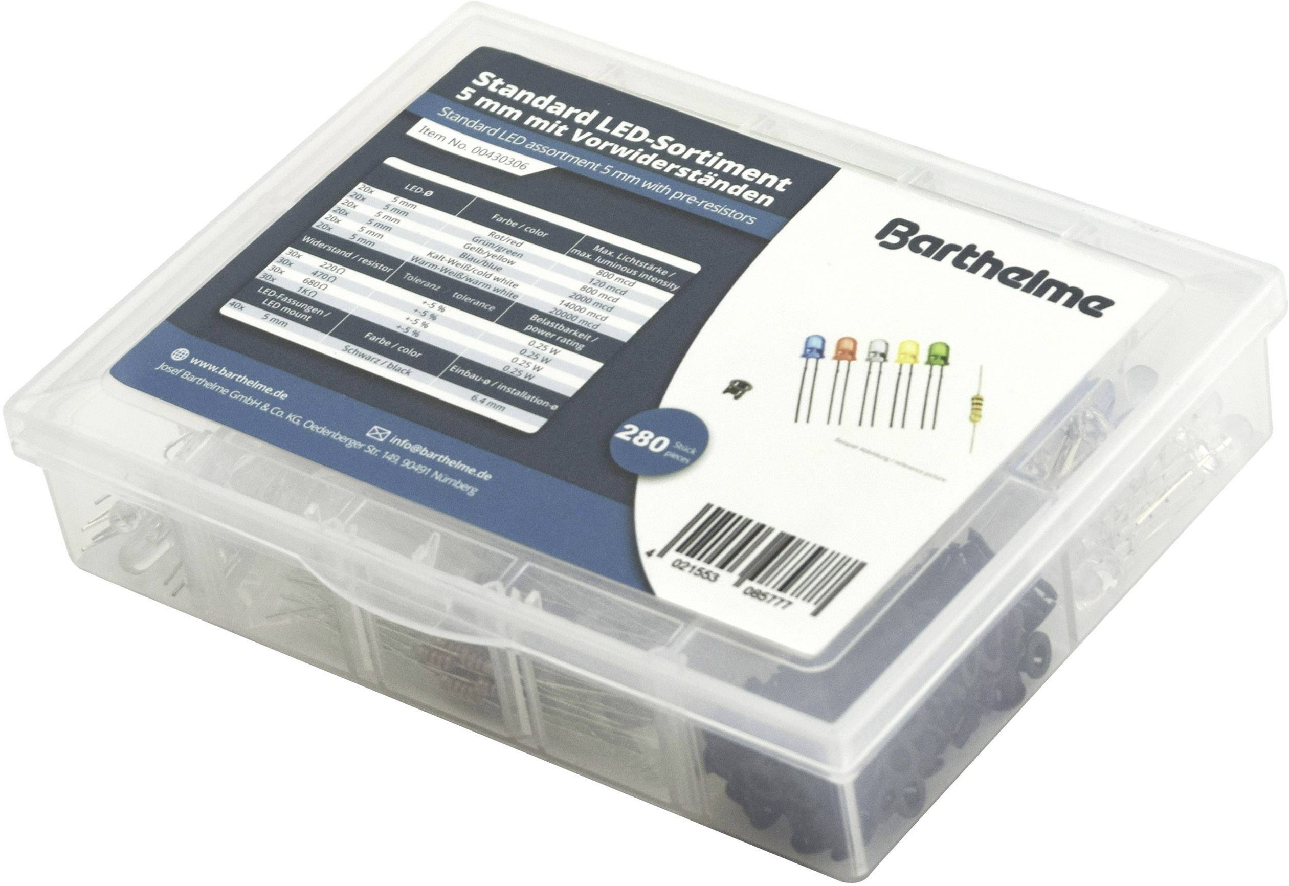 Barthelme LED-Sortiment Rot, Blau, Grün, Gelb, Kaltweiß, Warmweiß Rund 5 mm 120 mcd, 800 mcd, 2000 mcd, 14000 mcd, 20000 mcd 20 °, 25 °, 30 °