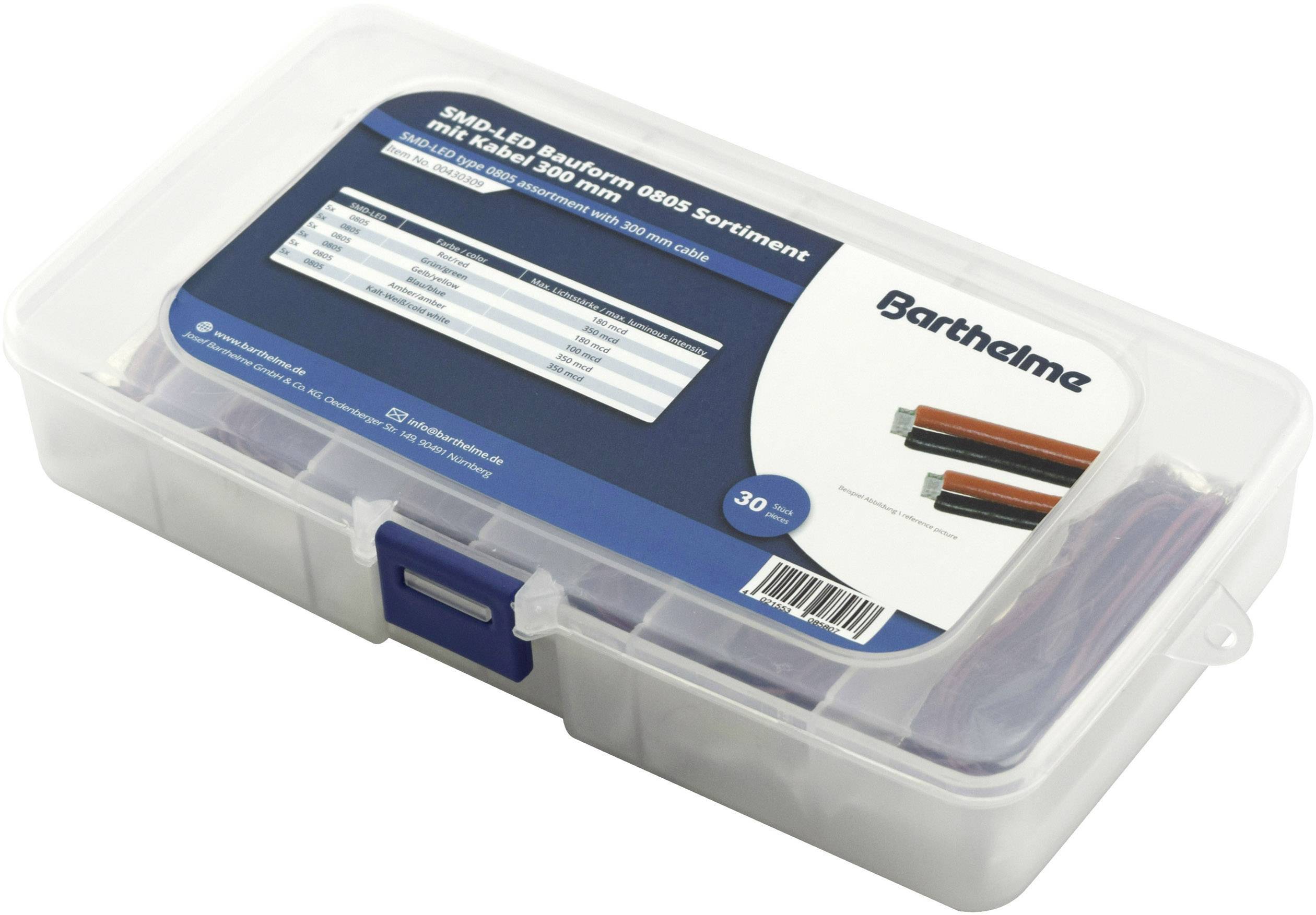 Barthelme LED-Sortiment Rot, Blau, Grün, Gelb, Amber, Kaltweiß 50 mcd, 100 mcd, 250 mcd, 300 mcd 120° 20mA 2 V, 3V