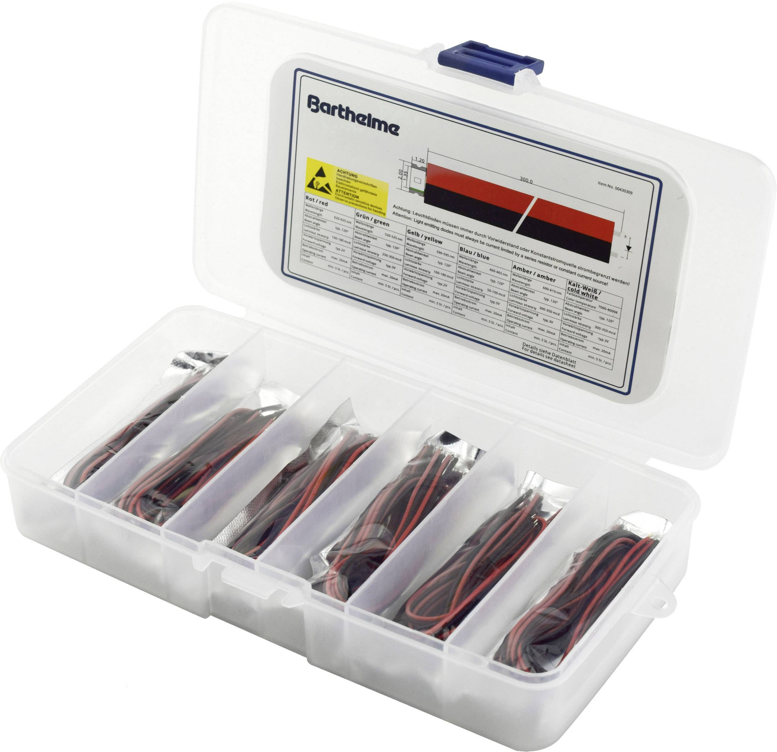 Barthelme LED-Sortiment Rot, Blau, Grün, Gelb, Amber, Kaltweiß 50 mcd, 100 mcd, 250 mcd, 300 mcd 120° 20mA 2 V, 3V