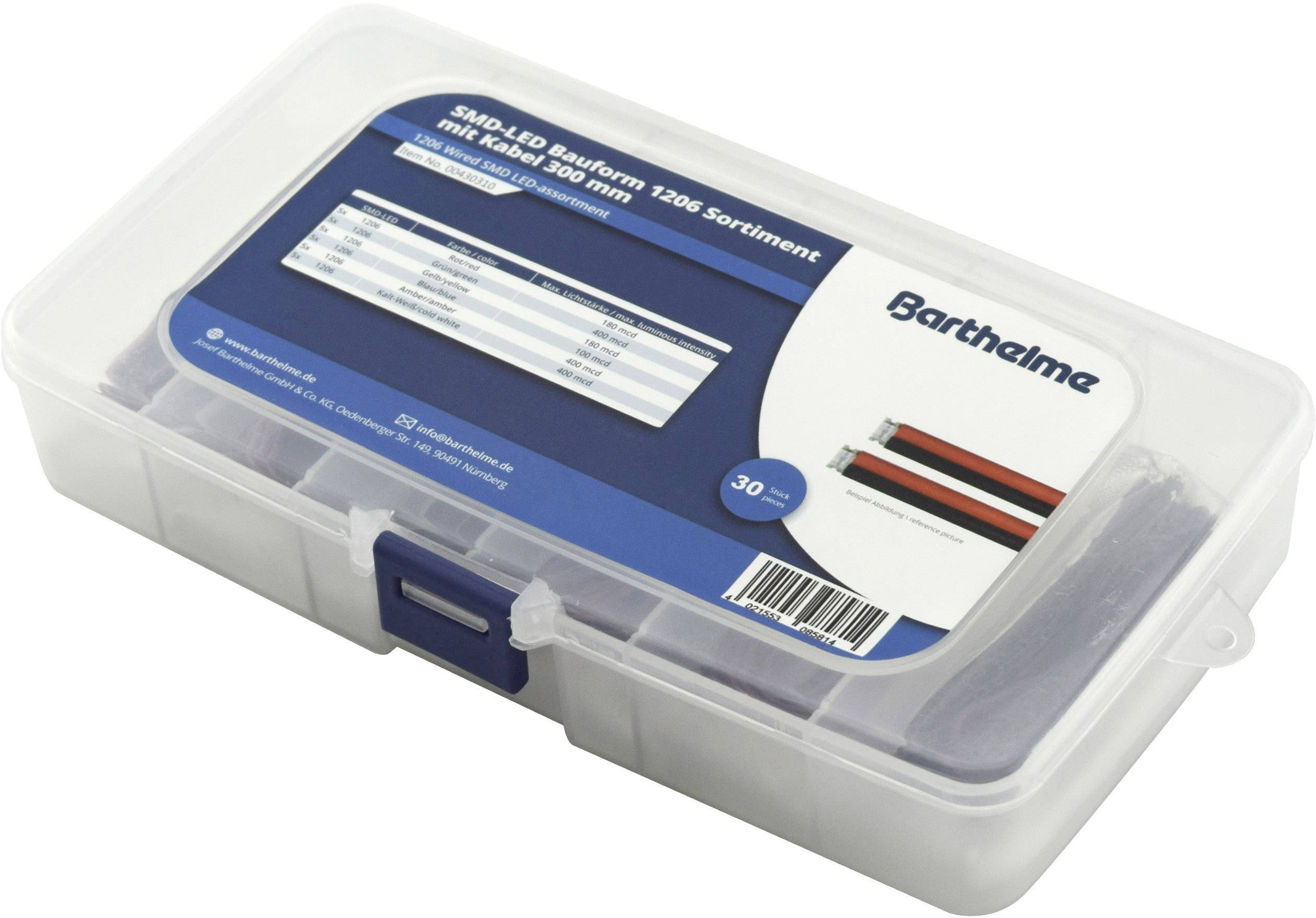 Barthelme LED-Sortiment Rot, Blau, Grün, Gelb, Amber, Kaltweiß 80 mcd, 100 mcd, 300 mcd 120° 20mA 2 V, 3V