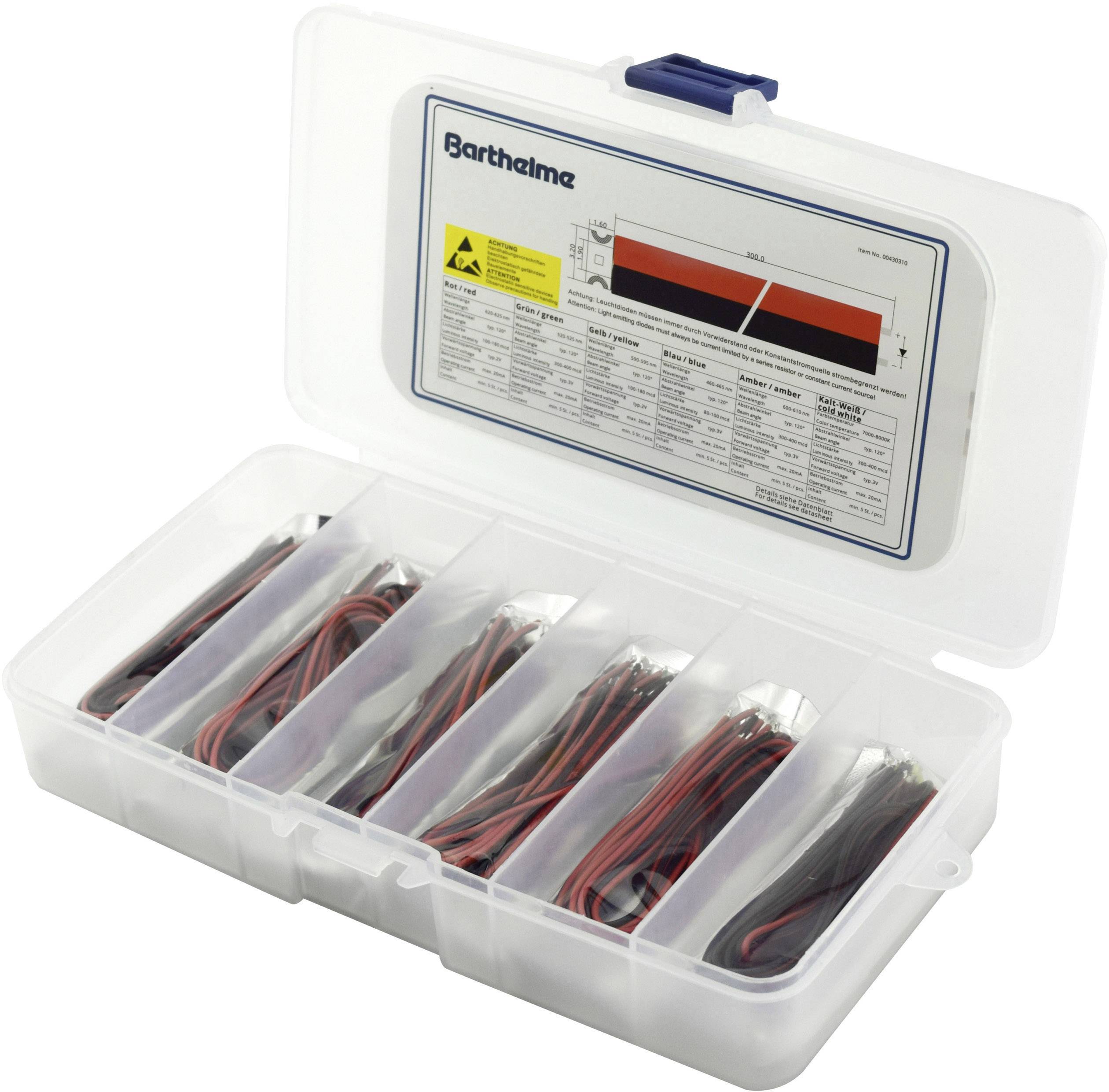 Barthelme LED-Sortiment Rot, Blau, Grün, Gelb, Amber, Kaltweiß 80 mcd, 100 mcd, 300 mcd 120° 20mA 2 V, 3V