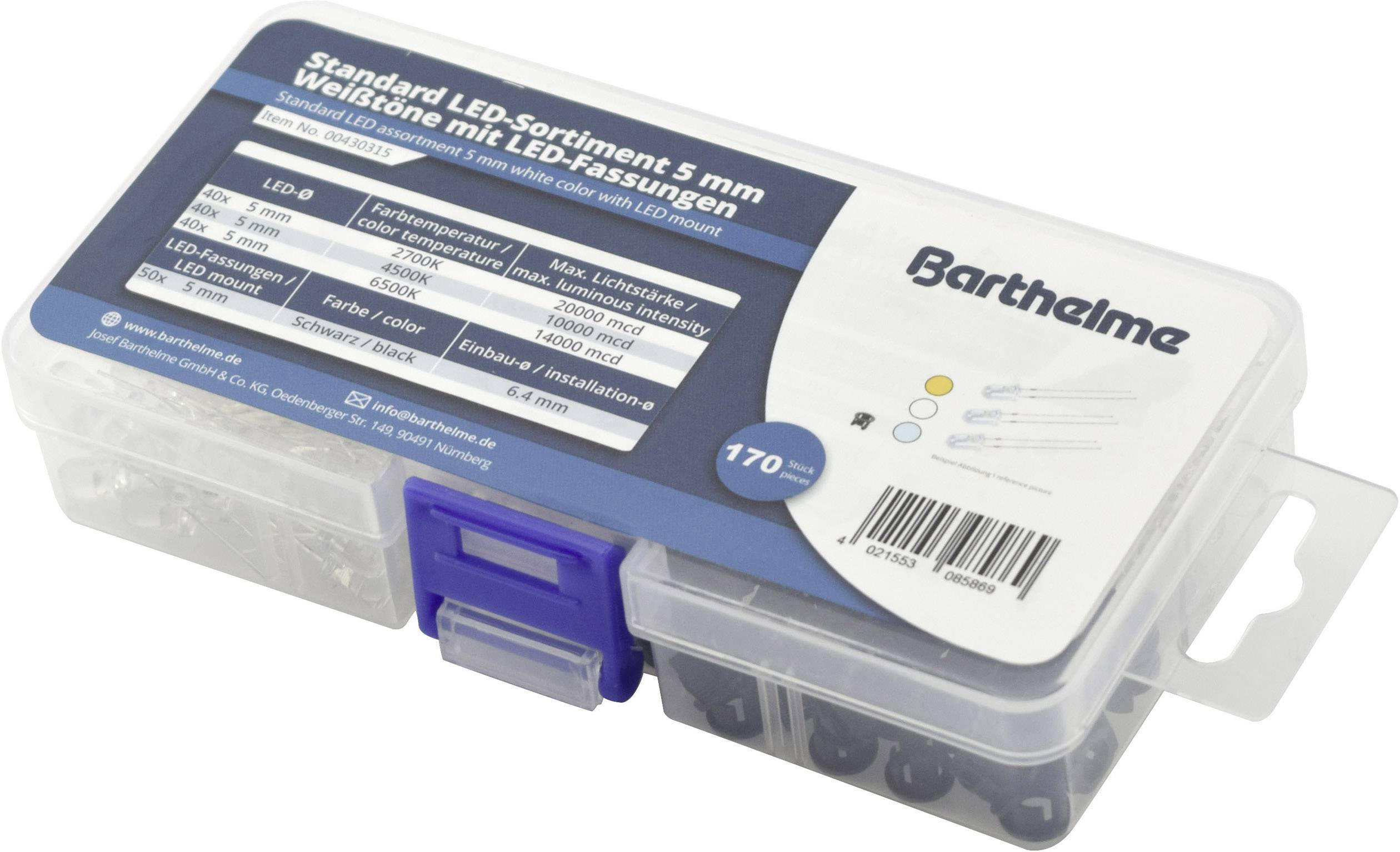 Barthelme LED-Sortiment Warmweiß, Naturweiß, Kaltweiß Rund 5mm 14000 mcd, 20000 mcd 20°, 25° 20mA 3V