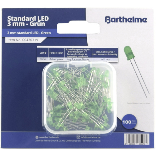 Barthelme LED-Sortiment Grün Rund 3mm 100 mcd 30° 20mA 2V