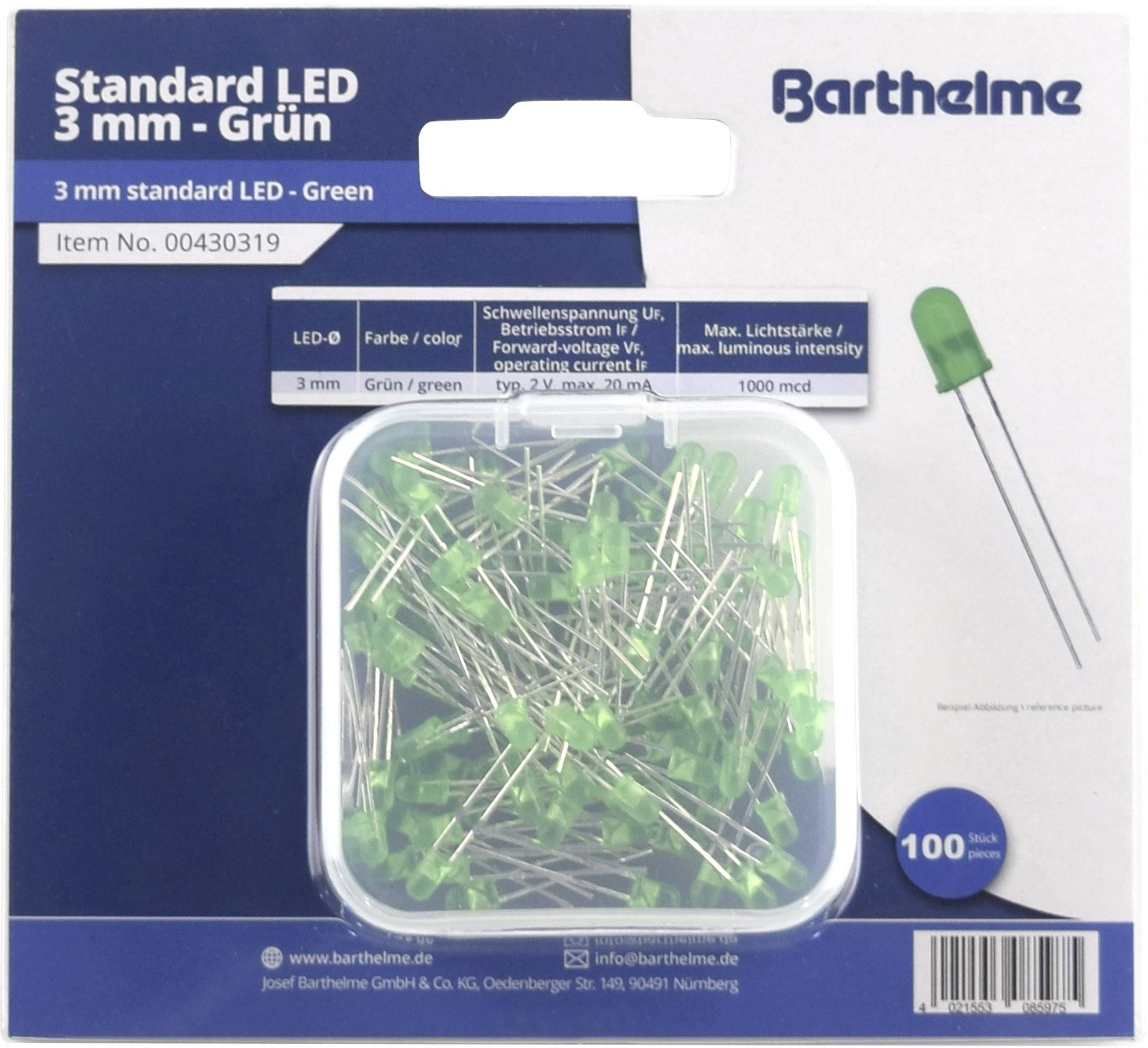Barthelme LED-Sortiment Grün Rund 3mm 100 mcd 30° 20mA 2V