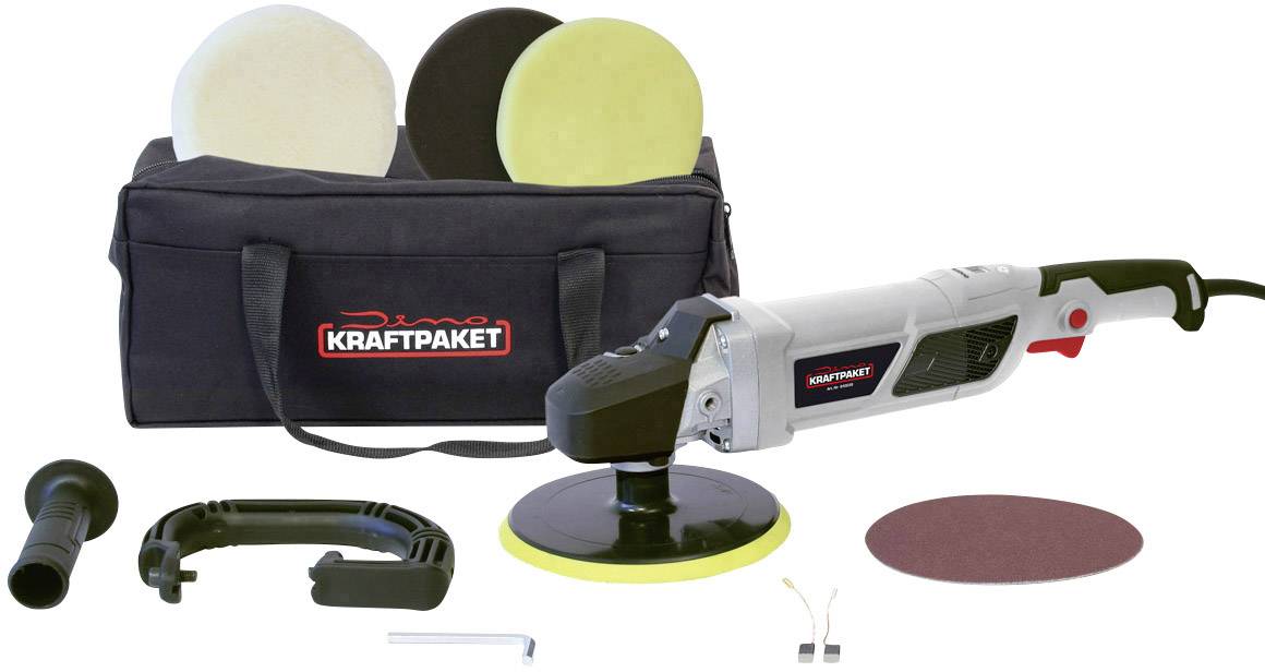 Poliermaschine-Set mit verschiedenen Pads, Griff und Tasche. Ideal zum Polieren von Autos oder anderen Oberflächen.