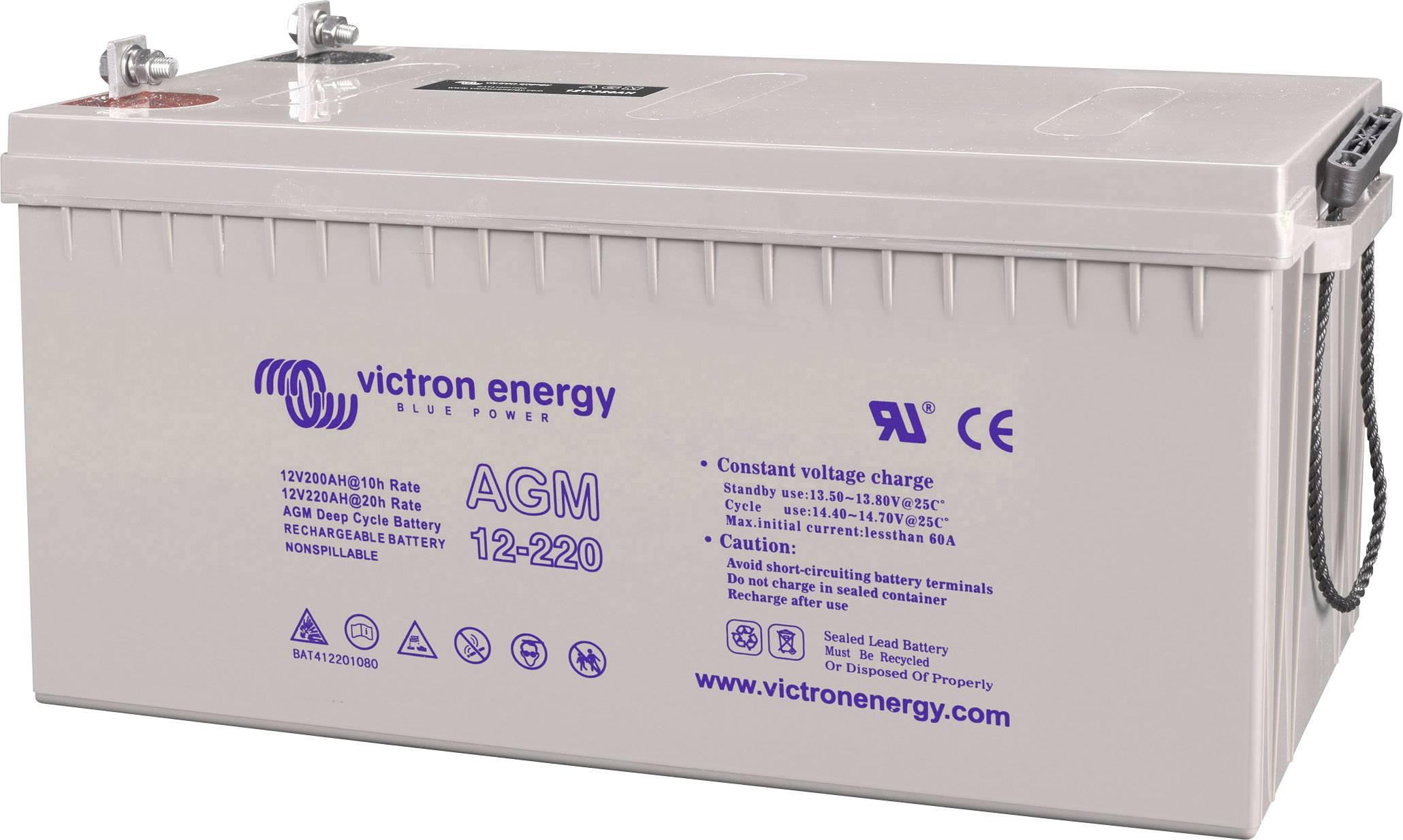 Batterie für Energieversorgung, Modell 'AGM 12-220' von Victron Energy. Geeignet für zuverlässige und wartungsarme Stromversorgung.