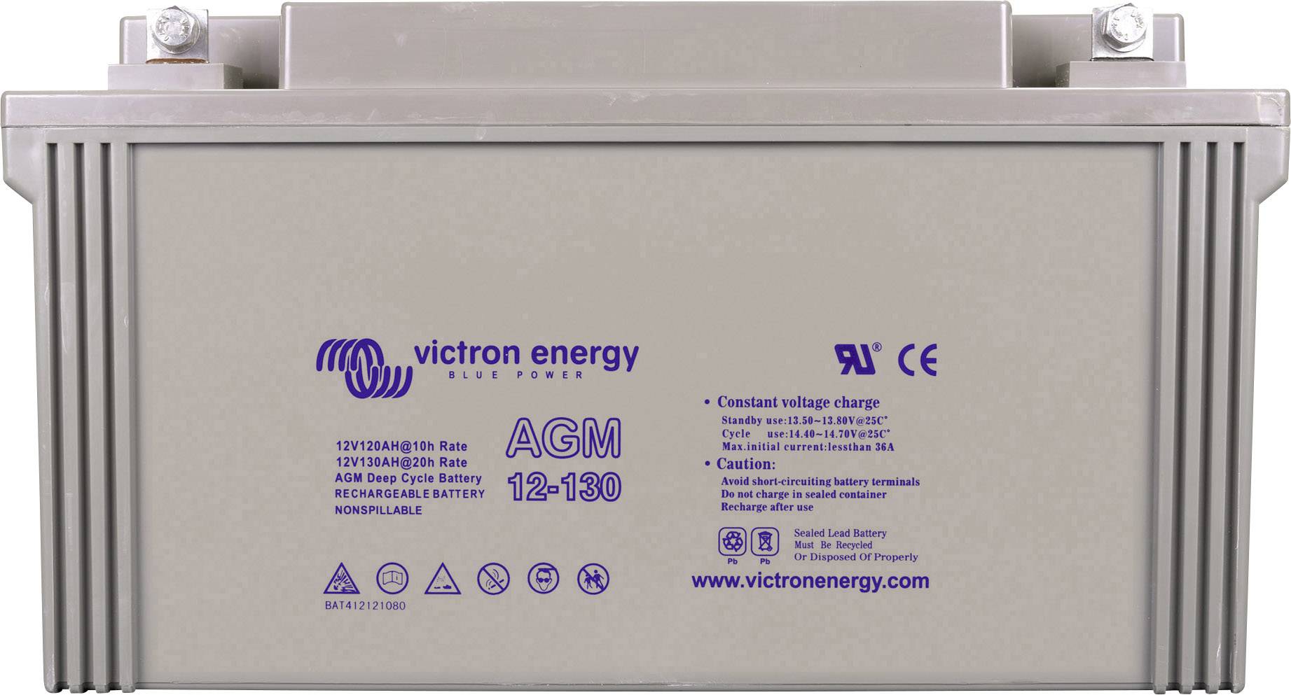 12V/130Ah AGM-Batterie von Victron Energy. Wartungsfrei, wiederaufladbar. Geeignet für Anwendungen mit konstantem Spannungsbedarf.