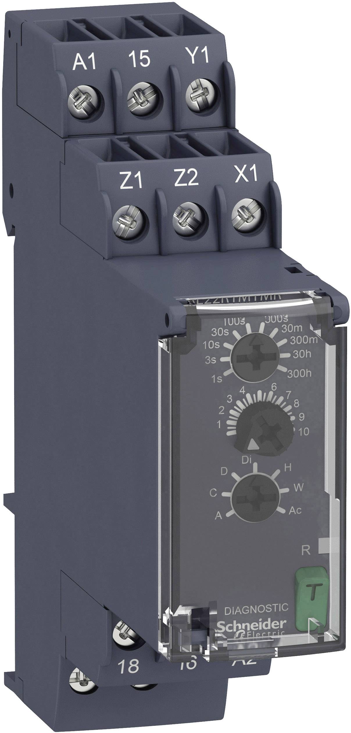 'Schneider Electric Schutzrelais'; Ein elektronisches Gerät zur Überwachung elektrischer Schaltungen, mit Anschlussklemmen oben.