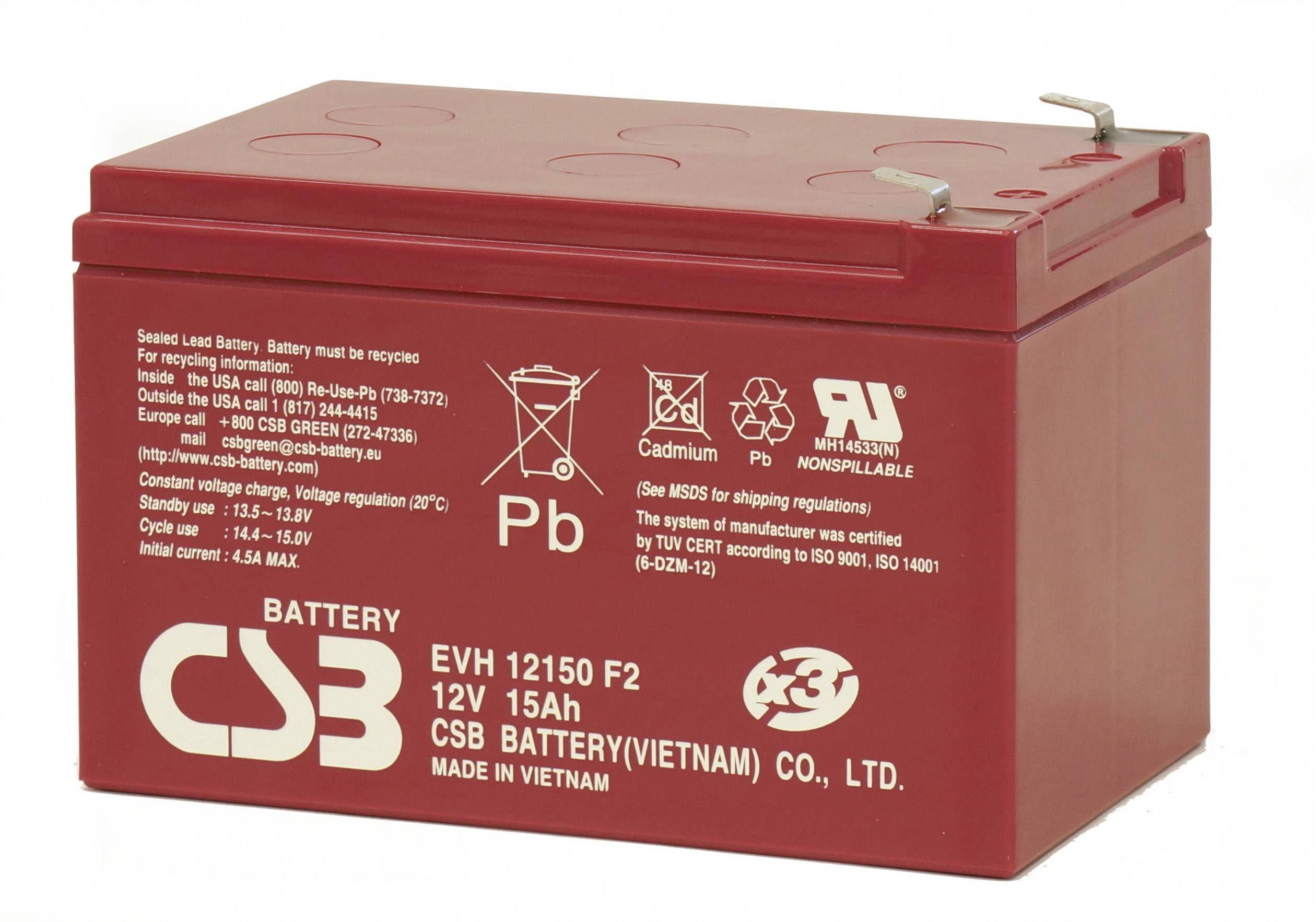 CSB Battery EVH 12150 EVH12150X3 Bleiakku 12V 15Ah Blei-Vlies (AGM) (B x H x T) 151 x 102 x 98mm Flachstecker 6.35mm Zyklenfest