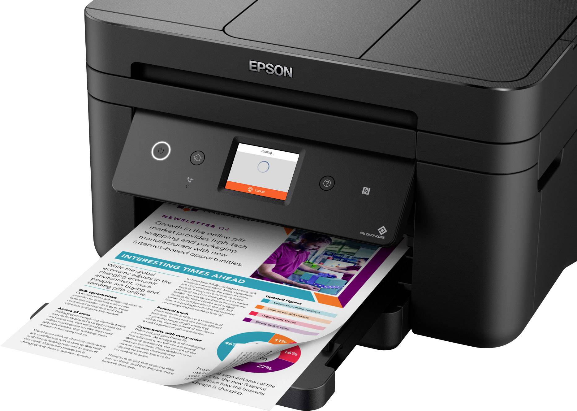 Epson WorkForce WF-2860DWF Farb Tintenstrahl Multifunktionsdrucker A4 Drucker, Scanner, Kopierer, Fax LAN, WLAN, NFC, Duplex