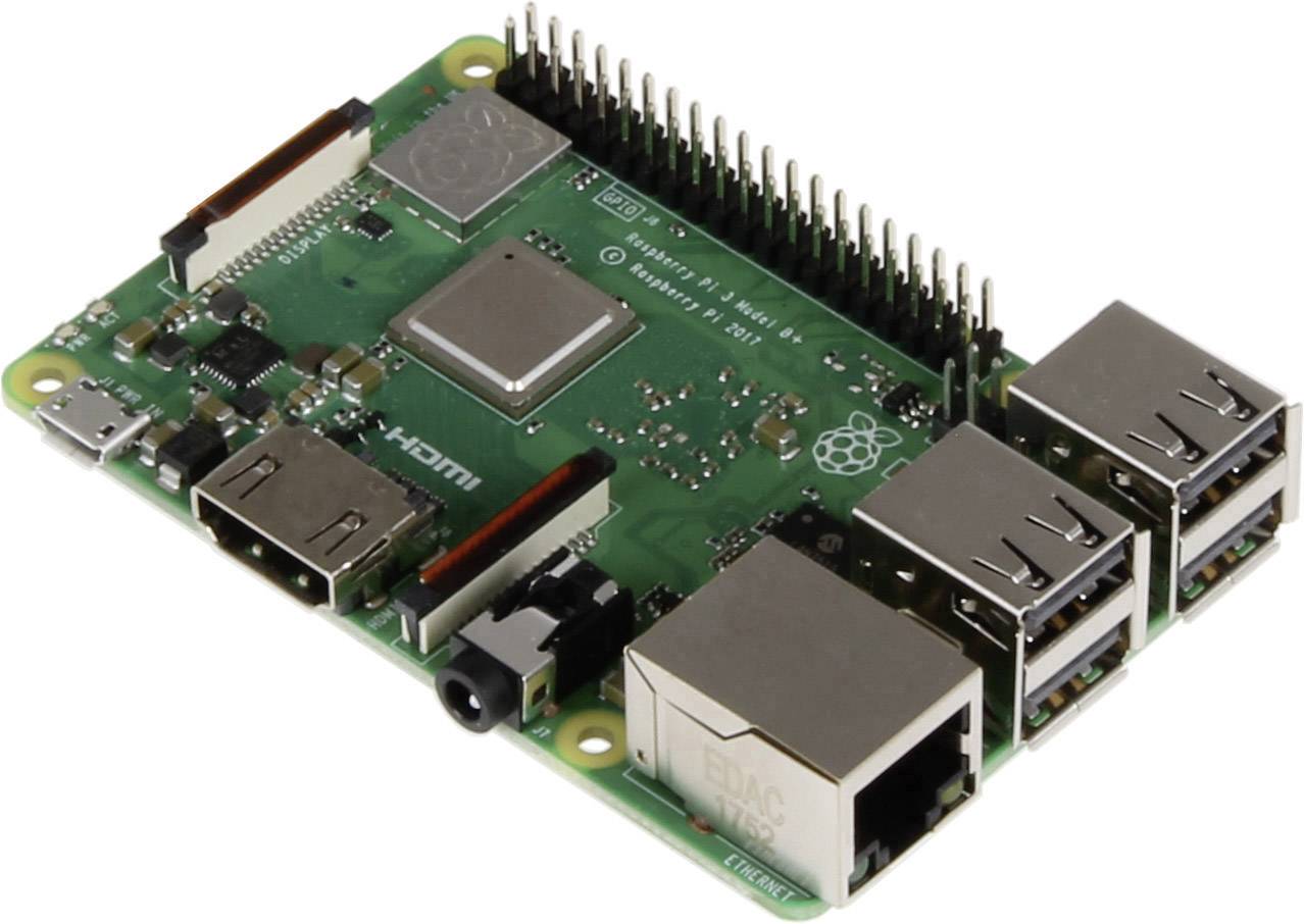 Eine grüne Raspberry Pi-Platine mit Anschlüssen wie HDMI, USB und Ethernet, verwendet für Computerprojekte und -anwendungen.