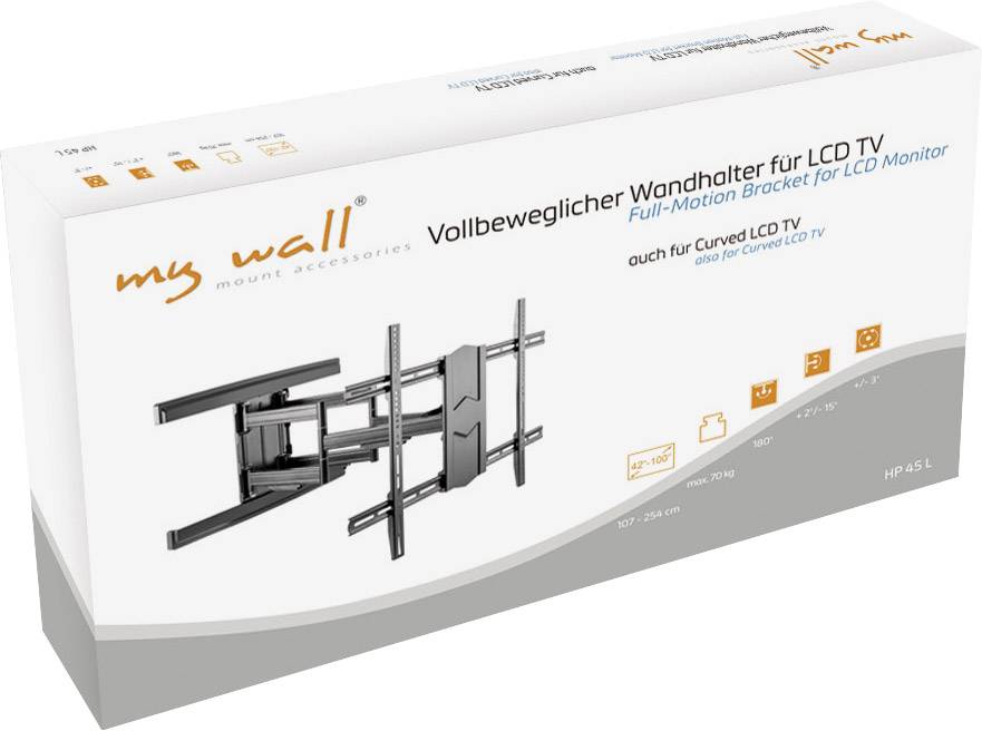 My Wall HP 45 L TV-Wandhalterung Geeignet für Curved-TV's, Ausziehbar, Neigbar, Schwenkbar, Variabler Wandabstand 127,0 cm (50") - 254,0 cm (100")
