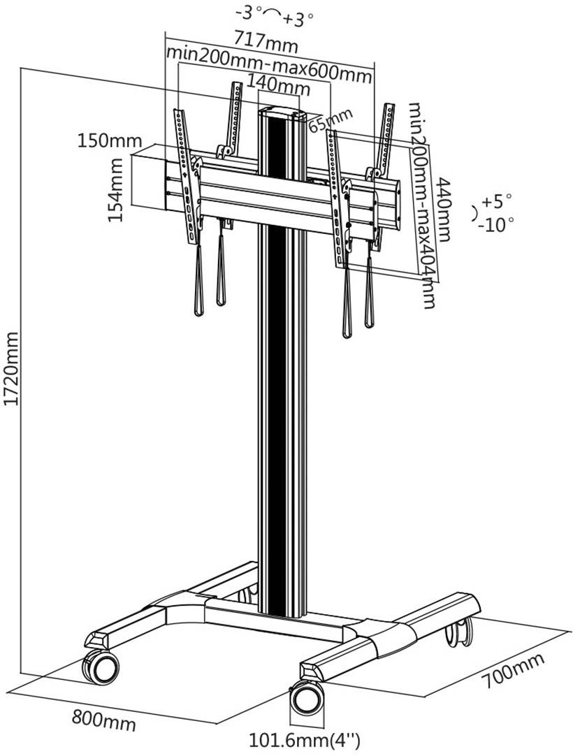 My Wall HP 112L TV-Rollwagen Neigbar, Mit Diebstahlschutz 94,0cm (37") - 177,8cm (70") Bodenständer, Drehbar, Neigbar