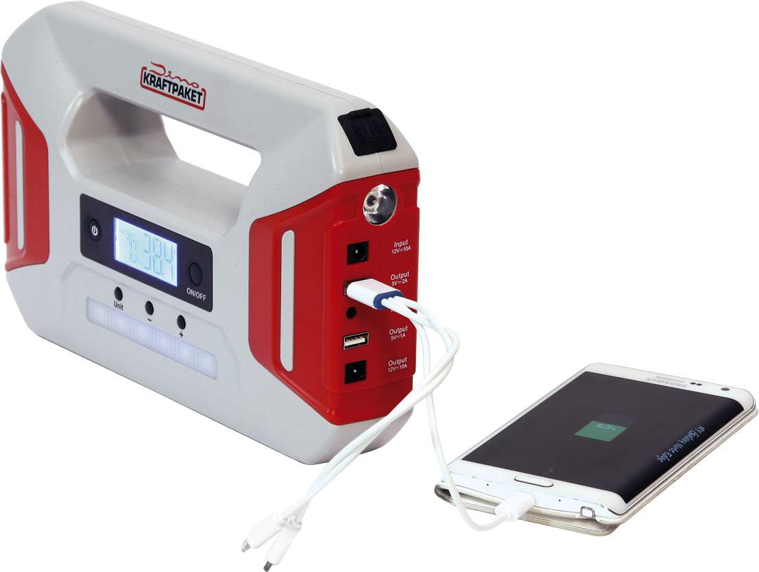 Dino KRAFTPAKET Schnellstartsystem Starthilfegerät 136235 Starthilfestrom (12 V)=300A 12 V-Ausgang 2x, Arbeitsleuchte