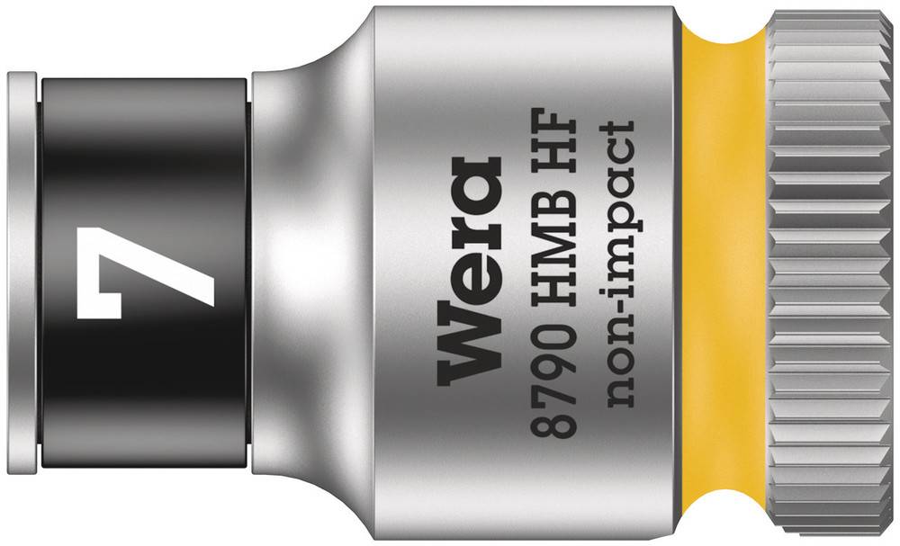 Steckschlüsseleinsatz von Wera, Modellnummer 8790 HMB HF, Größe 7, mit Beschriftung 'non-impact', Metall mit gelbem Ring.
