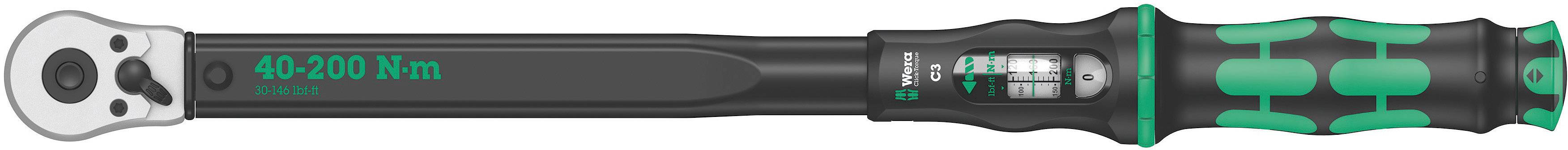 Wera Click-Torque C 3 05075622001 Drehmomentschlüssel mit Umschaltknarre 1/2" (12.5 mm) 40 - 200 Nm