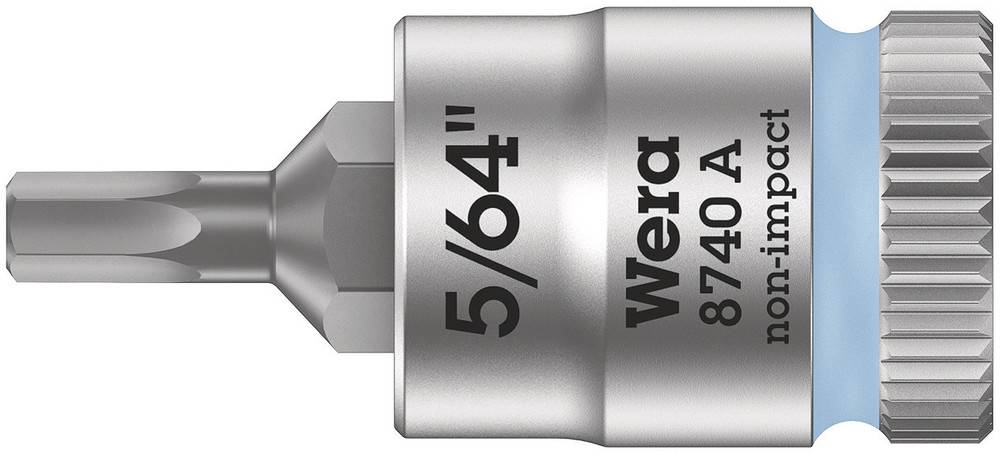 Bitaufsatz von Wera, 5/64 Zoll Größe, Modell 8740 A. Aufschrift: 'non-impact'. Silberne Farbe, zylindrische Form mit geriffeltem Ende.