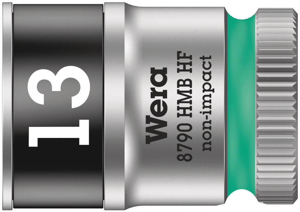 'Wera 8790 HMB HF non-impact' Steckschlüssel mit Größe 13, zeigt ein robustes Design und eine grün markierte Innenseite.