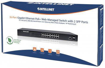 'Intellinet 16-Port Gigabit Ethernet PoE+ Switch mit 2 SFP-Ports, 19