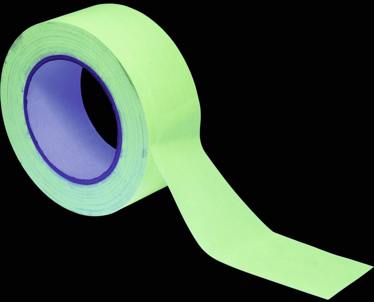 Eine grüne Klebebandrolle liegt auf schwarzem Hintergrund, ein Stück ist abgerollt.