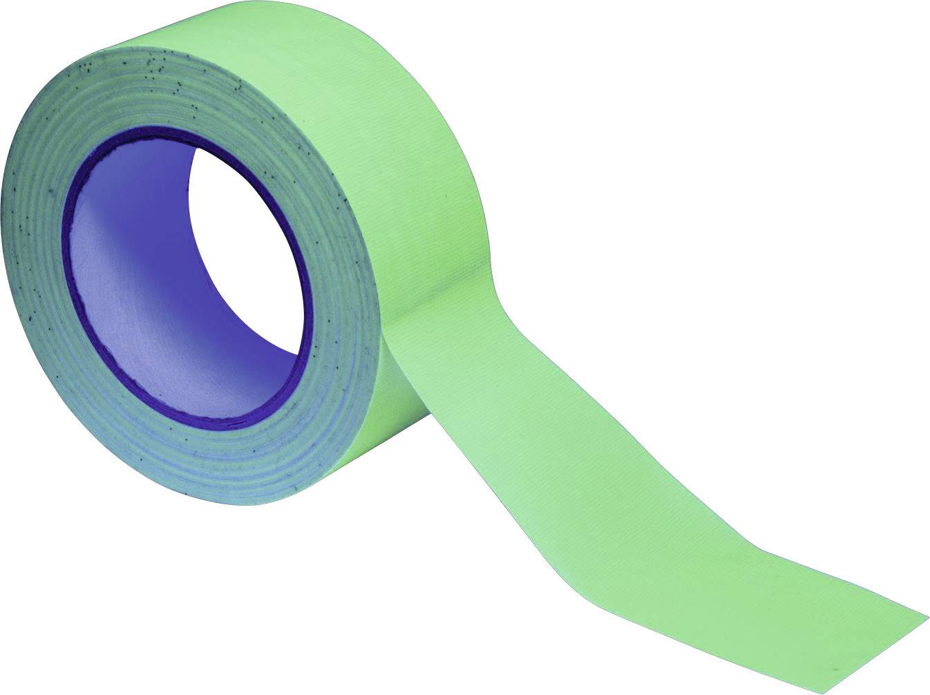 Grüne Rolle Klebeband, teilweise abgerollt, auf weißem Hintergrund.