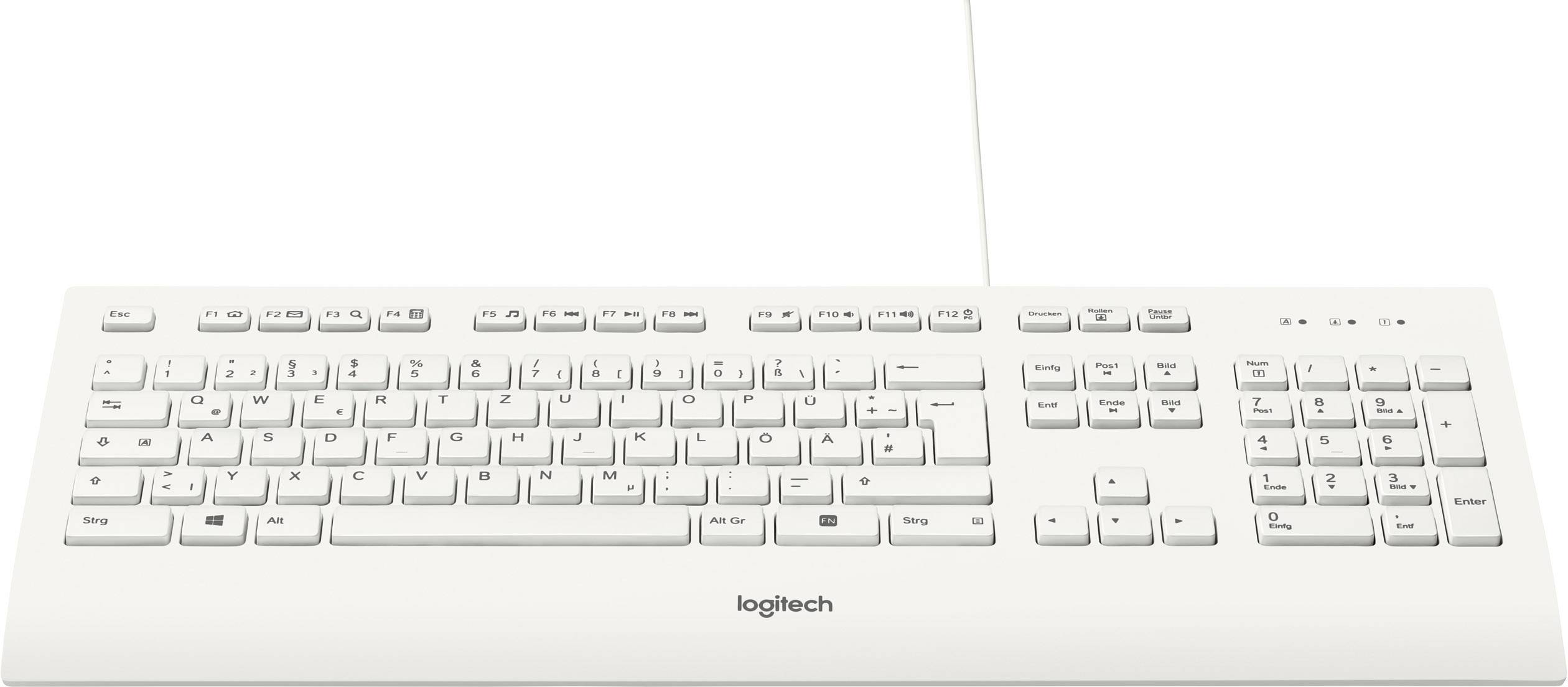 Logitech K280e B2B USB Tastatur Deutsch, QWERTZ Weiß Spritzwassergeschützt