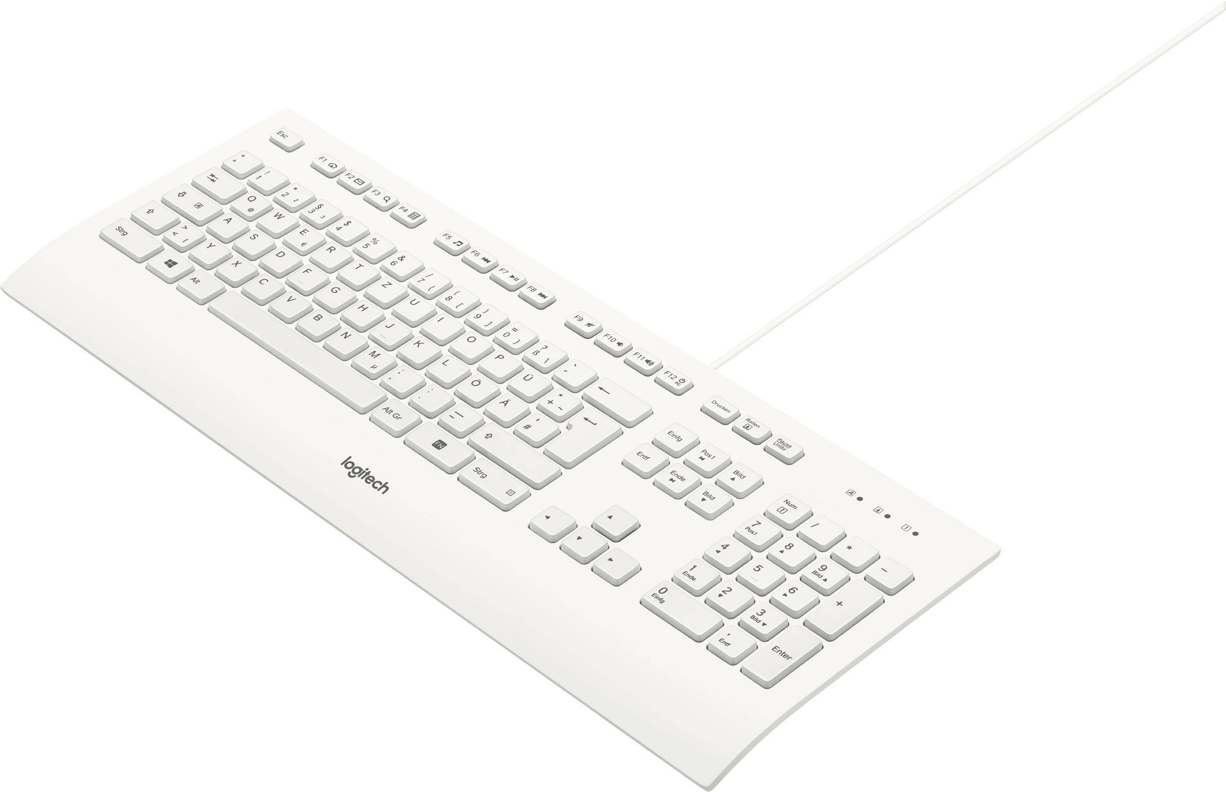 Logitech K280e B2B USB Tastatur Deutsch, QWERTZ Weiß Spritzwassergeschützt