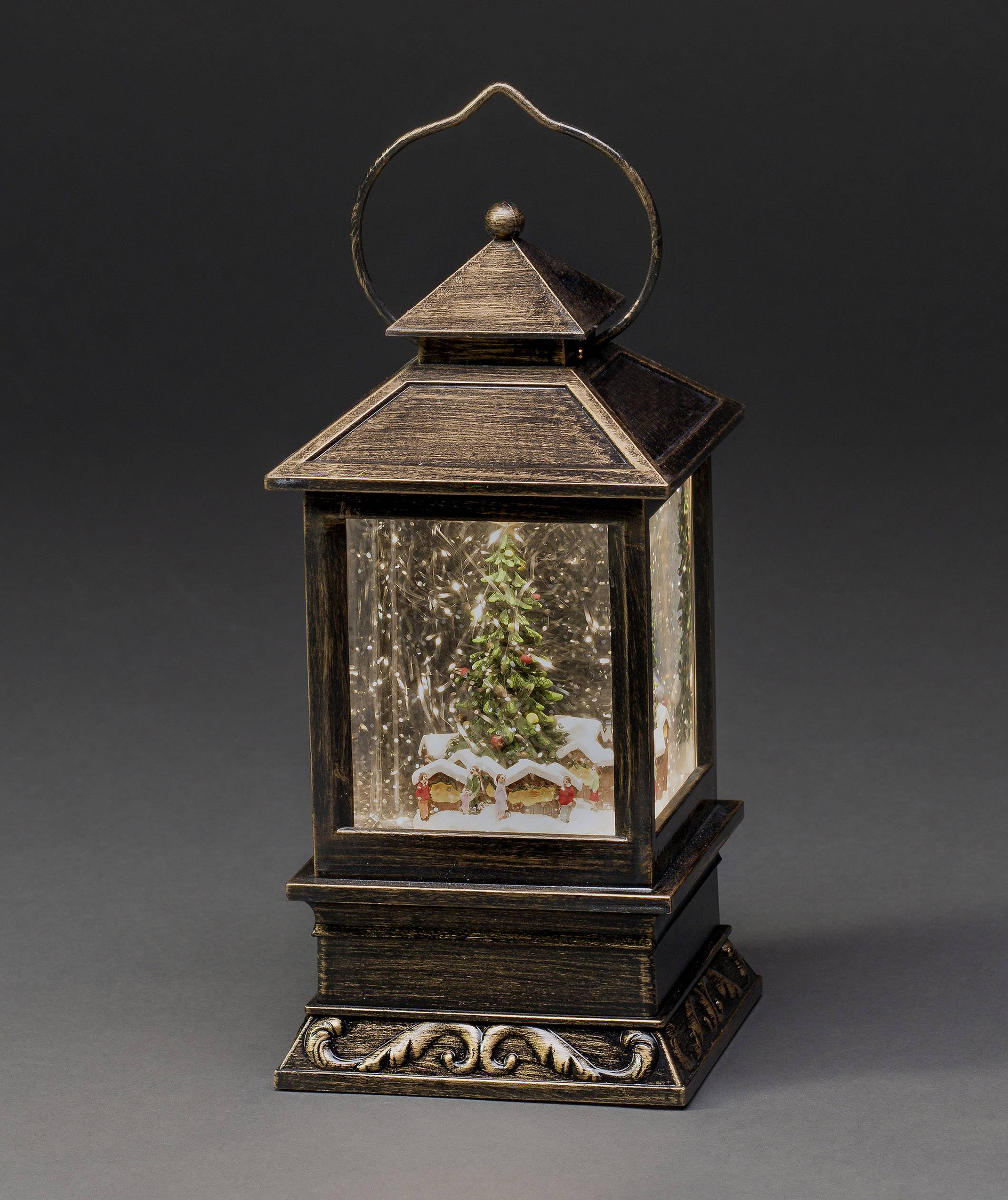 Konstsmide 4356-000 LED-Laterne Weihnachtsmarkt Warmweiß LED Messing beschneit, mit Wasser gefüllt, mit Schalter