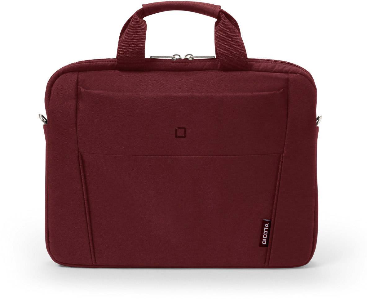 Eine rote Laptoptasche mit Tragegriff, Hauptfach und Reißverschluss. Sie hat ein schlichtes, elegantes Design, geeignet für Reisen oder Büro.