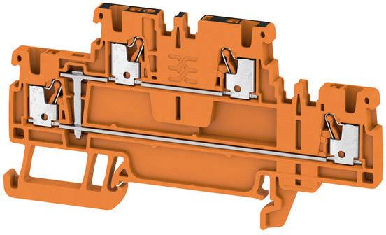 Oranger, modularer Klemmenblock mit mehreren Anschlusspunkten und Metallelementen. Ideal für elektrische Verbindungen.