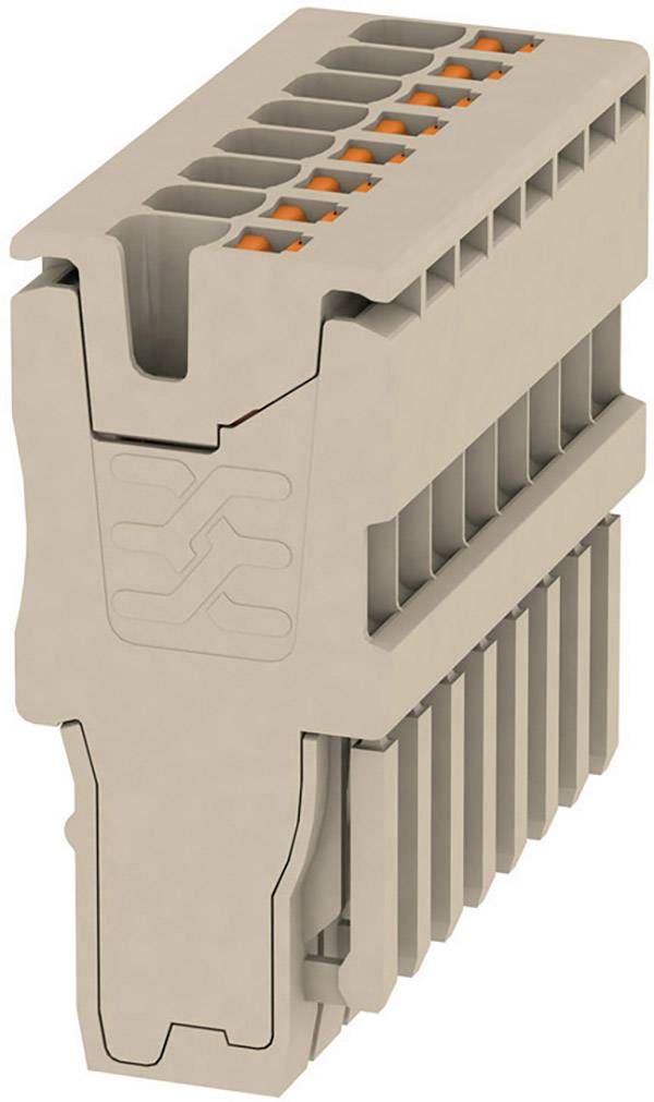 Verdrahtungsklemme aus Kunststoff in einem modularen Design mit mehreren Steckplätzen für elektrische Verbindungen.